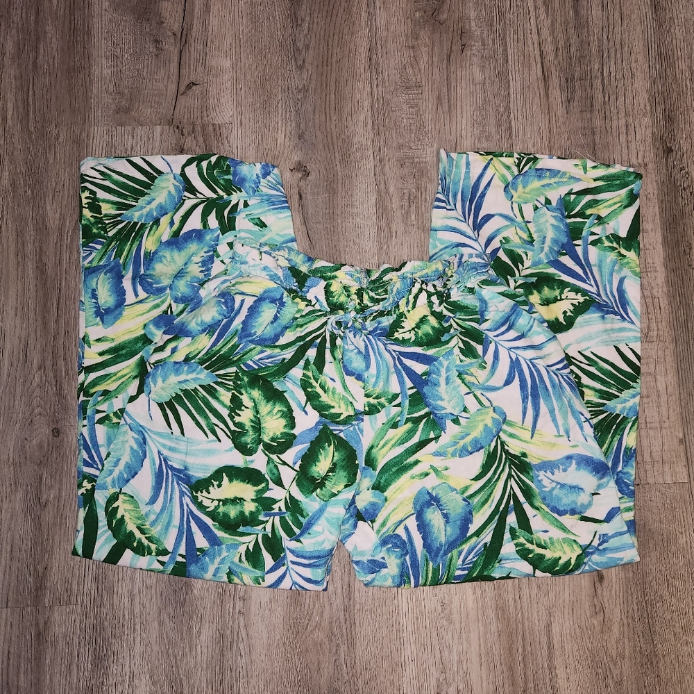 BLUE SOL Blue And Green Tropical Beachy Flowy Pants | Medium